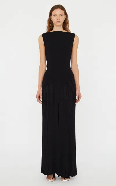 Christopher Esber Bateau Whirl Pleated Knit Dress In Black