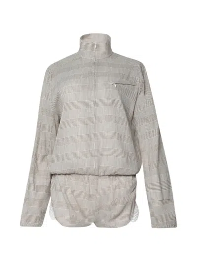 Christopher Esber Batiste Embroidered Prince Of Wales Check Jumpsuit In Neutrals