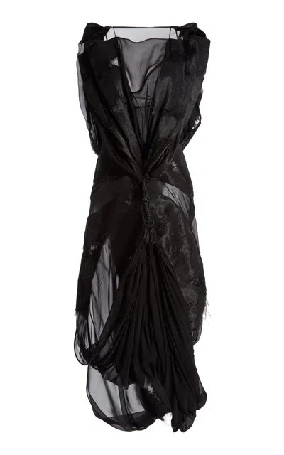Christopher Esber Bayeux Torn Silk-jacquard Midi Dress In Black