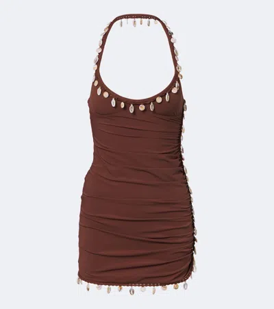 Christopher Esber Beach Quartz Embellished Jersey Minidress In Brown