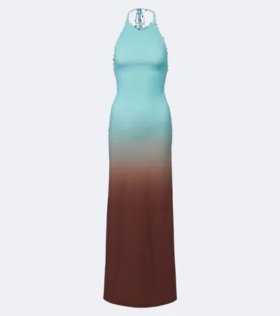 Christopher Esber Beach Quartz Halter Embellished Maxi Dress In Animal Print