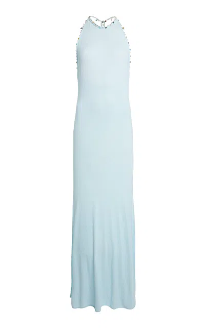 Christopher Esber Embellished Halterneck Maxi Dress In Blue