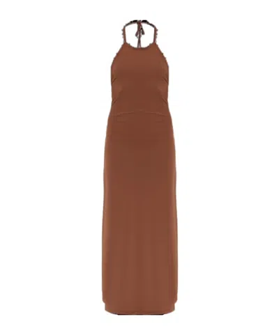 Christopher Esber Beach Quartz Halterneck Long Dress In Brown