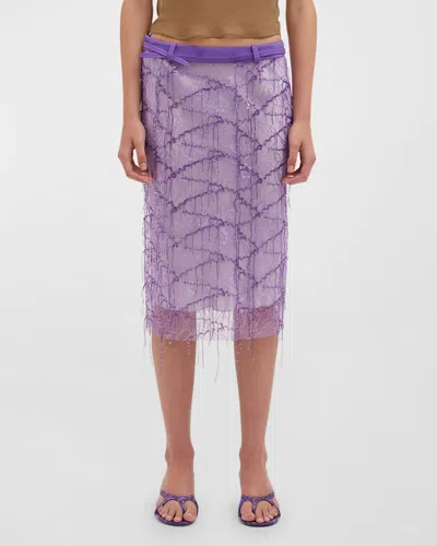 Christopher Esber Beaded Lace Midi Skirt In Lilac