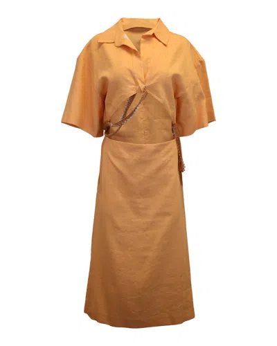 Pre-owned Christopher Esber Beaded Midi Shirt Dress In Orange Viscose In Brown