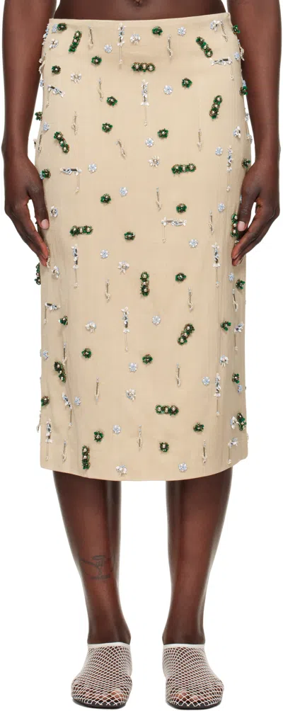 CHRISTOPHER ESBER BEIGE EMBLA BEADED MIDI SKIRT
