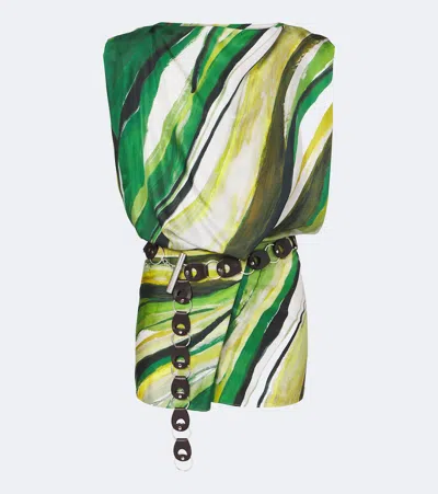 Christopher Esber Belted Printed Silk Minidress In Green