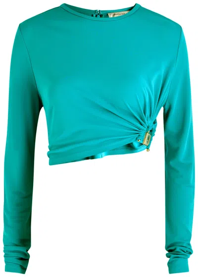 Christopher Esber Bezel Quartz Cut-out Cropped Jersey Top In Blue