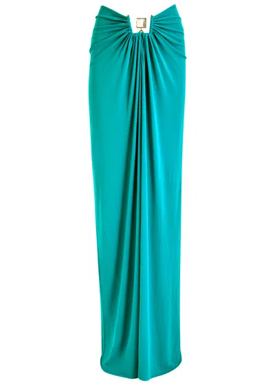 Christopher Esber Bezel Quartz Cut-out Jersey Maxi Skirt In Green