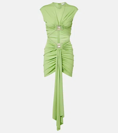 Christopher Esber Bezel Quartz Cutout Jersey Minidress In Green