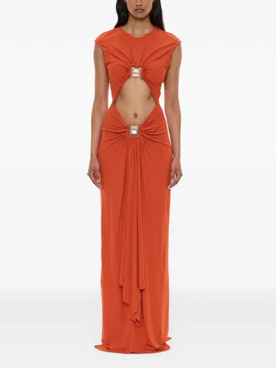 Christopher Esber Bezel Quartz Cut-out Long Dress In White