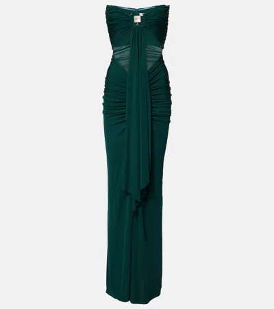 CHRISTOPHER ESBER BEZEL QUARTZ CUTOUT STRAPLESS JERSEY GOWN