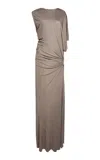 Christopher Esber Bezel Quartz Embellished Jersey Gown In Gray