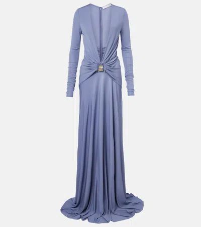 Christopher Esber Bezel Quartz Embellished Maxi Dress In Blue