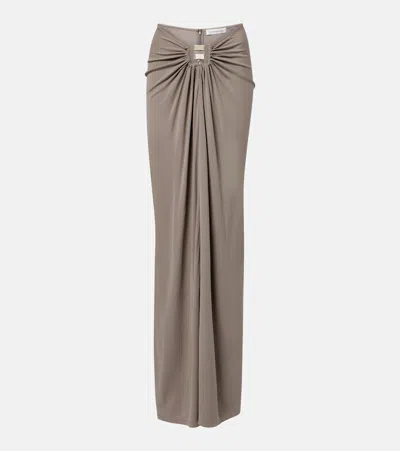 Christopher Esber Bezel Quartz Gathered Jersey Maxi Skirt In Gray