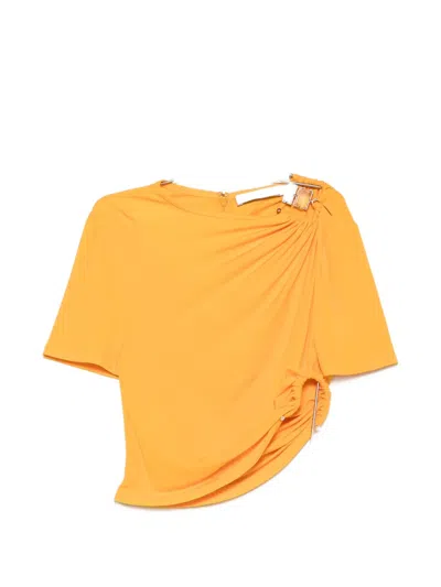 Christopher Esber Bezel Quartz Ruched T-shirt In Orange