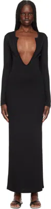 Christopher Esber Black Concave Long Sleeve Rib Maxi Dress In Black