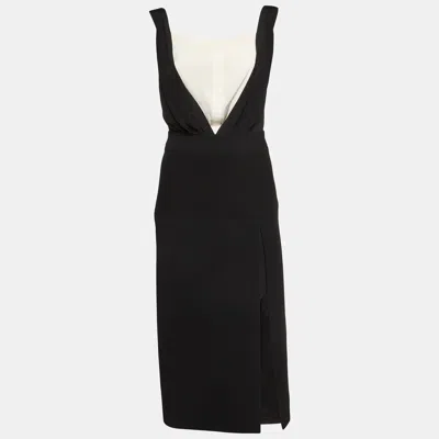 Pre-owned Christopher Esber Black Crepe And Silk Contrast Sleeveless Midi Dress S