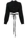 Christopher Esber Wrap-around Silk Faille Cropped Shirt In Black