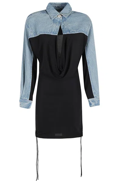 Christopher Esber Black Deconstruct Shirt Dress In Blue