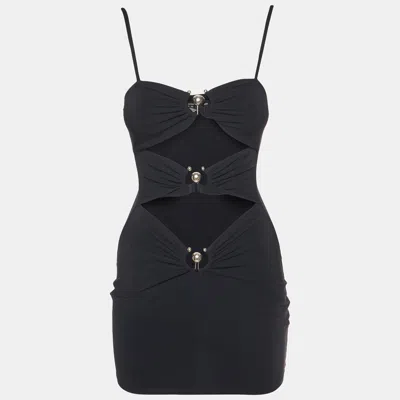 Christopher Esber Black Jersey Pierced Orbit Mini Dress In Animal Print