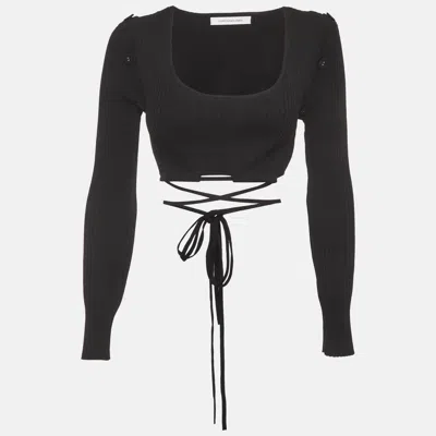 Christopher Esber Black Rib Knit Tie-up Detail Crop Top