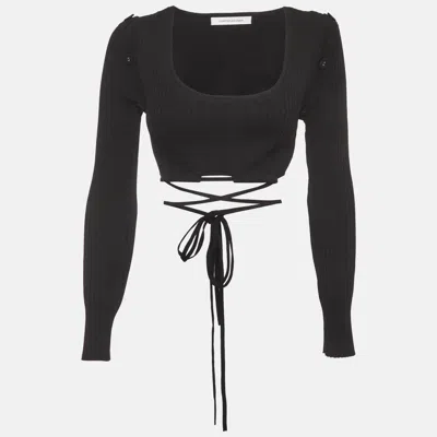 Pre-owned Christopher Esber Black Rib Knit Tie-up Detail Crop Top Xs