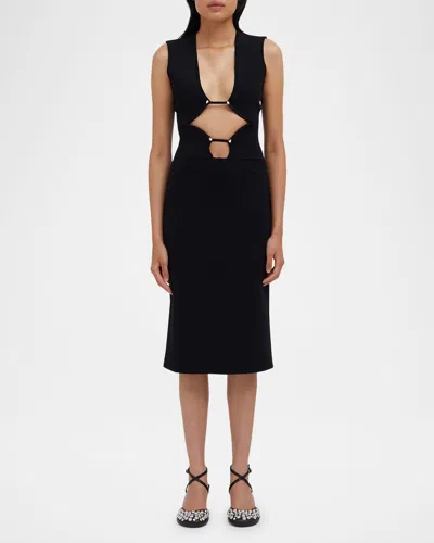 Christopher Esber Bracket-cutout Sleeveless Knit Midi Dress In Black