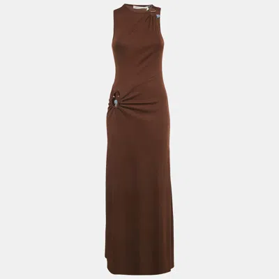 Pre-owned Christopher Esber Brown Embellished Rib Knit Callisto Duality Long Dress S