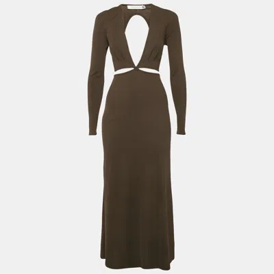 Pre-owned Christopher Esber Brown Rib Knit Cut-out Midi Dress Xs
