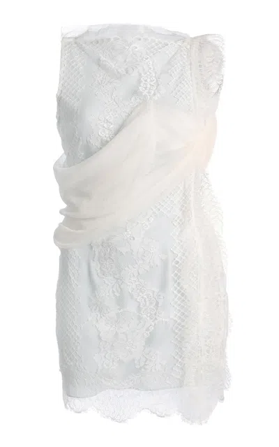 Christopher Esber Calla Lace Veil Silk Mini Dress In White