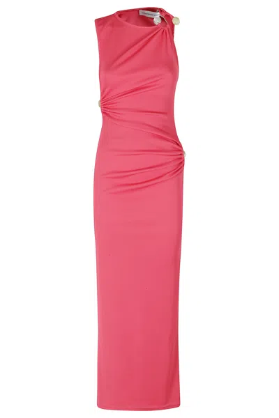 Christopher Esber Callisto Trinity Side-ruffled Brooch Polyester Maxi Dress In Pink