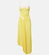 Christopher Esber Delphin Asymmetric Gathered Lace-trimmed Ribbed Jersey Midi Dress In Yellow