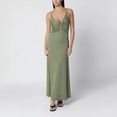 Christopher Esber Caper Green Ribbed Stretch Jersey Mini Dress With Metal Ring Detail