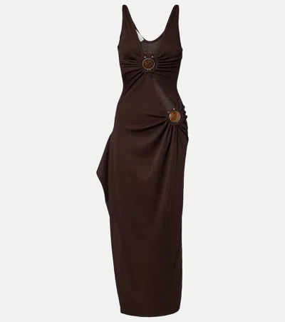 Christopher Esber Cascade Embellished Midi Dress In Brown