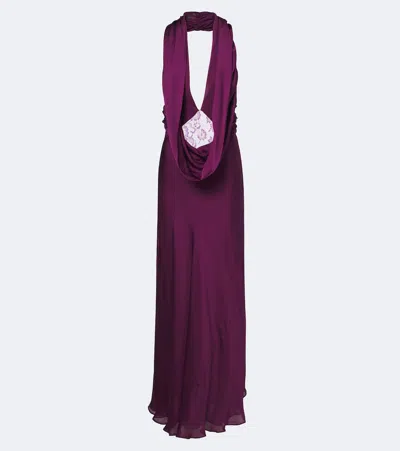 Christopher Esber Cesura Draped Open-back Silk Satin Gown In Purple