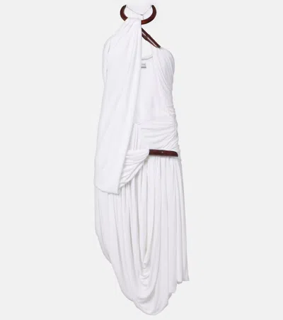 Christopher Esber Chime Asymmetric Draped Jersey Midi Dress In White