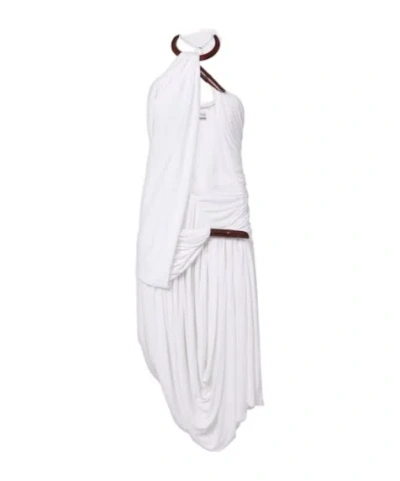 Christopher Esber Chime Asymmetric Draped Jersey Midi Dress In White