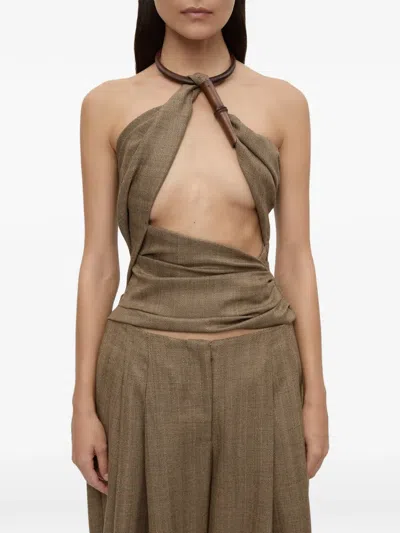 Christopher Esber Chime Herringbone Halter Top In Brown