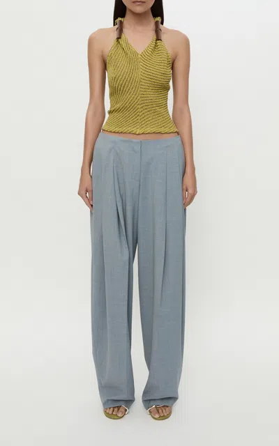 Christopher Esber Chime Wood-detailed Chevron-knit Tank Top In Yellow