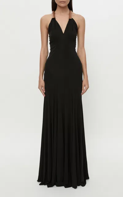 Christopher Esber Chime Wool-detailed Satin Maxi Dress In Black