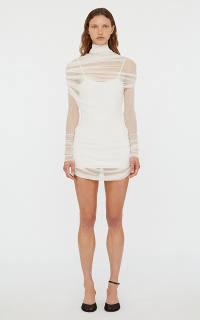 Christopher Esber Chisto Sheer Wrap Silk Mini Dress In White
