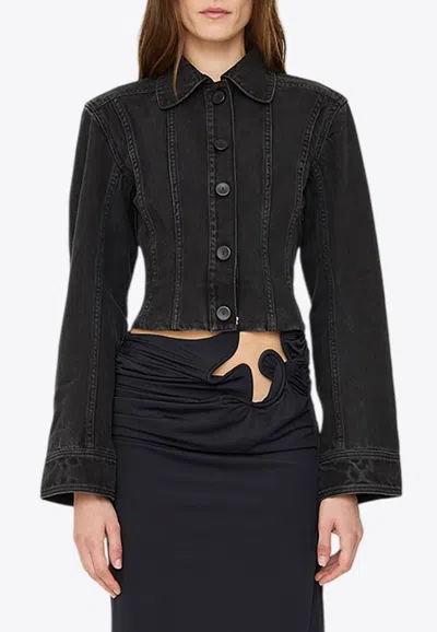 Christopher Esber Cinched Cropped Denim Jacket In Black