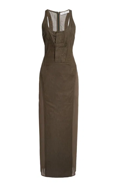 Christopher Esber Cleo Utility Cotton Tank Maxi Dress In Brown