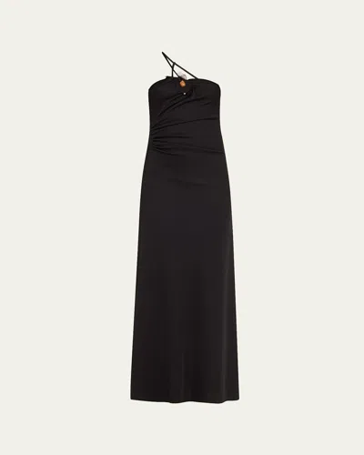 Christopher Esber Concave Stone One-shoulder Cami Maxi Dress In Black