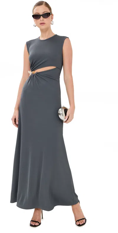 Christopher Esber Concave Cutout Embellished Ribbed-knit Maxi Dress In Gray
