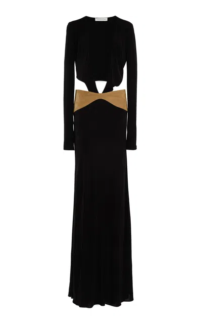 Christopher Esber Contour Suede Belted L/s Gown