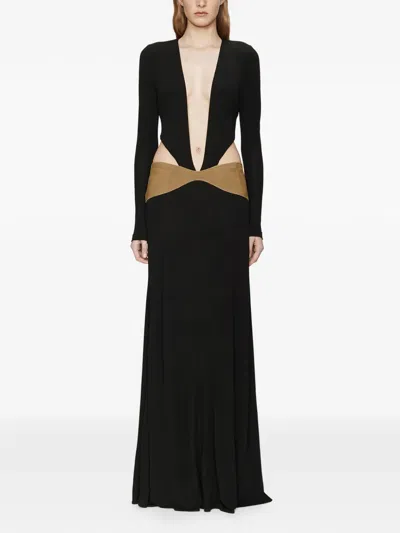 Christopher Esber Contour V-neck Suede Belted Gown In Black