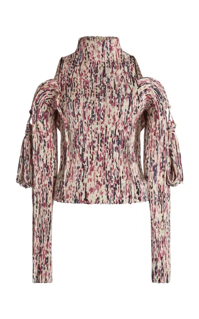 Christopher Esber Corded Cold-shoulder Silk Top In Multi