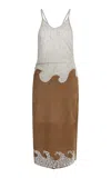Christopher Esber Corrode Knit-suede Halter Midi Dress In Tan